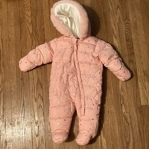 NWOT George Pink Star Snowsuit with Attached Booties and Mittens